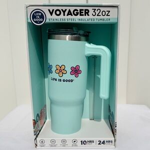 Life is Good Voyager 32 oz Aqua Stainless Steel Insulated Tumbler Flowers NEW